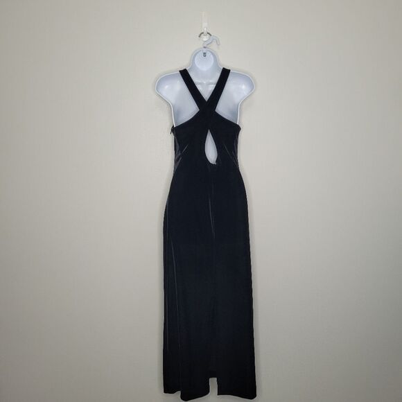 Vintage 90s velvet black vamp goth whimsigoth witchy prom cross strap dress 10 - Picture 2 of 5